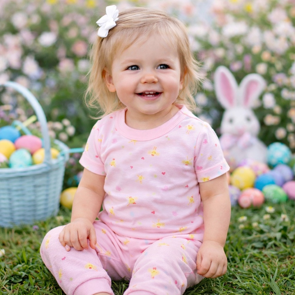 TYKES Baby Girl Pajamas Pink Chick Hearts Crown Print Cotton Easter PJs Set 2T